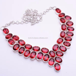 Collier personnalisé en argent sterling 925, bijoux en pierres précieuses de quartz de grenat naturel, fournisseur de bijoux en pierres précieuses en argent, bijoux en pierres précieuses - Product Image 1