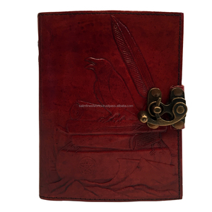 Corbeau en relief brun véritable fait à la main en cuir Journal Livre des ombres Carnet de notes Journal en papier blanc vierge avec serrure en métal Antique C - Product Image 1