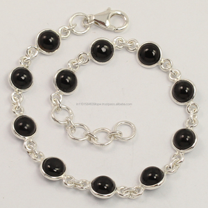 Exquisito Real Black Onyx 925 Plata de ley sólida Corte redondo en forma de piedras preciosas Pulsera Joyería Regalos para ella - Product Image 1