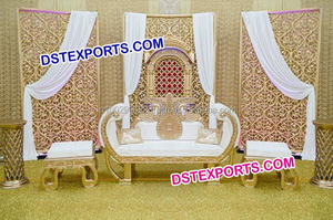 Escenario de boda dorado con recortes, conjunto de escenario de boda paquistaní, decoración de escenario nocturna para recepción de boda - Product Image 2