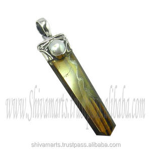 Offre Spéciale S925 pendentif crayon en argent Sterling oeil de tigre perle multi pierres précieuses plaqué argent rhodium belles bijoux fins femmes - Product Image 2