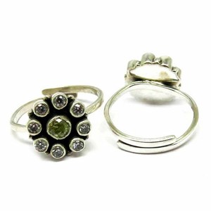 Shri Ashapura Jewels Gorgeous Green & White CZ Bezel Set Bohemian 925 Sterling <b>Silver</b> Gemstone <b>Toe</b> <b>Rings</b> for Wedding/Engagement - Product Image 1