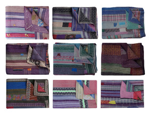 Venta al por mayor Vintage hecho a mano Kantha edredón indio Sari relleno de algodón para uso doméstico o de hotel - Product Image 1