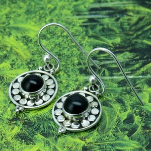 Magnifiques boucles d'oreilles rondes en argent 925 Onyx noir, bijoux en argent 925 avec pierres précieuses - Product Image 2