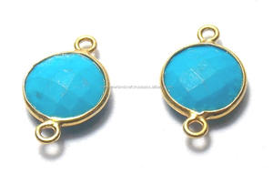 Conector de bisel de piedras preciosas turquesas con chapado en oro y plata hecho a mano doble fianza facetada accesorios para hacer joyas - Product Image 4