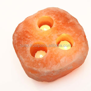 ชุดเชิงเทียนเกลือหิมาลัยสีชมพูธรรมชาติ พร้อมที่วาง 3 ชิ้น แกะสลักด้วยมือจากหินเกลือ สำหรับตกแต่งบ้านและสปา - Product Image 1