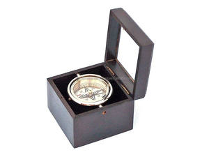 Boussole de sauvetage nautique en laiton antique chromé avec boîte en palissandre noir - Product Image 2