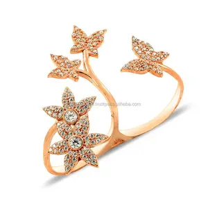 Rose Gold P. 925K Sterling Silver Buku Jari Cincin Kupu-kupu Ganda