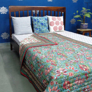 Indian Manufacturer's Latest Trending Anarkali Green Quilt 100% Organic Cotton Printed Pattern Twin <b>Size</b> Cheap Price Sale - Product Image 5