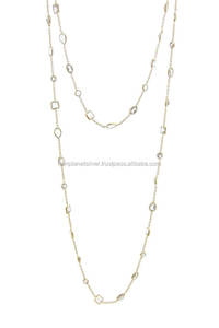 Collar de cuarzo de cristal de hebra larga con vermeil dorado Idea de regalo perfecta para bodas Fiestas Compromiso Collares de cadenas finas - Product Image 2