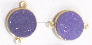 Blue <b>Titanium</b> Gemstone Findings Round Shape Gold Plated Natural Gemstone Double Bail Birthstone Boho Connector - Product Image 3