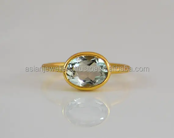 Green Amethyst Gemstone 925 Sterling Silver Beautiful handmade Gold vermeil Jewelry Ring