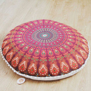 Puf-Sham redondo bohemio con estampado de mandala indio, Fundas de cojín de 32 \ ", funda de almohada de cojín para suelo con pompón para uso doméstico - Product Image 4