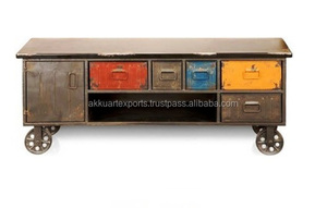 Antique Metal Industrial-Style TV Stand/Cabinet on <b>Wheels</b> Living Room <b>Furniture</b> <b>for</b> Home Use AKKU ART CB-125 - Product Image 3