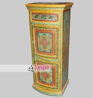 Armoire de rangement vintage en bois de manguier massif peint, 2 portes, 1 tiroir, pour chambre, salon, hôtel, ferme, artisanale