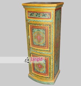 Armoire de rangement vintage en bois de manguier massif peint, 2 portes, 1 tiroir, pour chambre, salon, hôtel, ferme, artisanale - Product Image 5