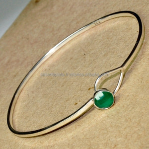 Bracelets ajustables en argent pour hommes, joli onyx vert, bijoux de mode de Turquie SBA24 Bracelets fins - Product Image 3