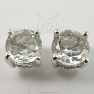 Wholesale Price ! Genuine CRYSTAL QUARTZ Round Faceted Gemstone <b>Small</b> <b>Stud</b> Post Earrings 925 Solid Sterling <b>Silver</b> - Product Image 1