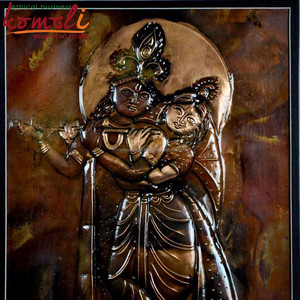 งานศิลปะโลหะทองแดงลายนูนรูปพระคริสนาและพระราดา ภาพวาดสีน้ำมันตกแต่งสไตล์โมเดิร์น งานศิลปะติดผนังทำมือสำหรับตกแต่งบ้านและวัด - Product Image 3