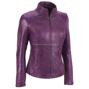 100% Chaqueta de cuero real para mujer Nueva chaqueta de cuero genuino púrpura informal y elegante en embalaje Premium - Product Image 1