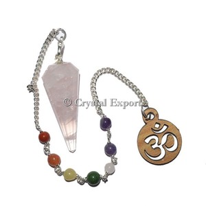 Cuarzo Rosa 12 facetado Feng Shui y péndulos de estilo amor piedra preciosa tallada Chakra Om péndulos técnica de ágata grabada - Product Image 1