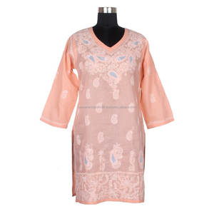 DRL 019 Kurta New Morden Fancy Long Kurti Lakhnavi Pollo Bordado Kurta Últimos diseños Kurti Venta al por mayor Kurti Cotton Chickan - Product Image 1