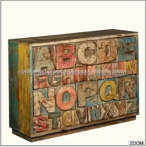 INDUSTRIAL FURNITURE,VINTAGE SOLID RECLAIMED OLD ANTIQUE WOOD ABCD DESIGN CHEST OF MULTI DRAWERS