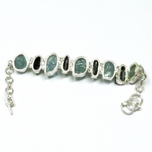 Pulseras de Cadena y Eslabones Bohemias de Plata de Ley 925 con Aguamarina y Ónix Negro, Joyería con Piedras Preciosas Certificadas por Terceros - Product Image 1