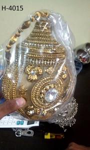 H4013 Vivid Handmade Metal Clutch Purse Ladies High Quality Gold <b>Silver</b> Beaded Evening Party Stone Work Bridal Parties - Product Image 3