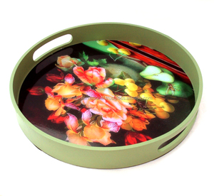 Plateau de SERVICE rond en bois MDF, plateau élégant pour le thé et les fruits, plateau imprimé en bois - Product Image 2