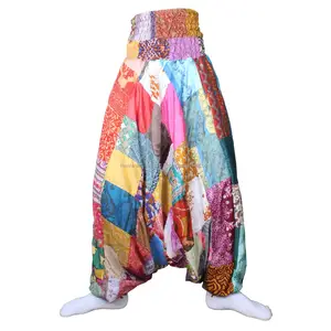 Great Choice Products Women's Baggy Linen Wide Leg Trousers Casual Patchwork Elastic Waist Harem Pants