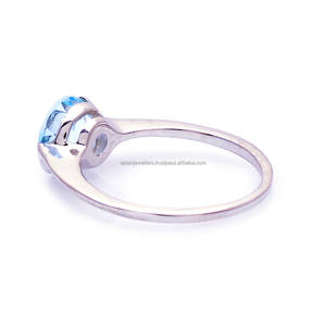 แหวนพลอยบุษราคัมสีฟ้าธรรมชาติสีเงินสเตอร์92.5ทำด้วยมือเครื่องประดับสำหรับงานแต่งงานงานหมั้นคลาสสิกโรเดียมชุบของขวัญที่สวยงาม - Product Image 2