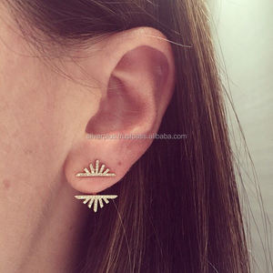 14K Oro H Color SI Diamante Pave Hermoso Diseño Stud Pendientes - Product Image 2