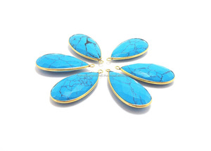 Turquoise Gemstone 925 Sterling Silver Jewelry Pear Shape 18K Gold Plated Single Bail Faceted Bezel Connector Made Brass Art - Product Image 2
