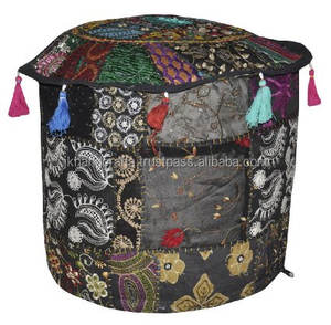 Housse de pouf ottoman bohème en patchwork indien Housse de pouf ottoman perlé - Product Image 3