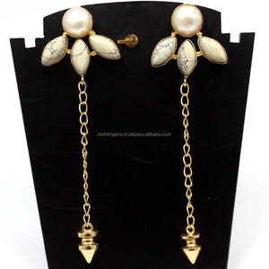 ต่างหูเม็ดเดี่ยวไข่มุกควอตซ์ขนาดเล็กยอดนิยมของผู้หญิงหินกึ่งมีค่าสำหรับงานแต่งงานงานครบรอบงานหมั้นทำจากอัลลอย - Product Image 4