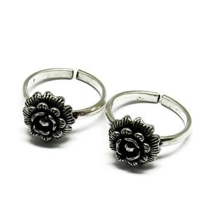 Hermosa flor oxidado plata de ley 925 anillos de dedo bien - Product Image 3