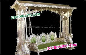 Wedding Stage Mayur <b>Swing</b> Heavy Gold Metal Carved <b>Swing</b> Indian Jhula Manufacturer - Product Image 2