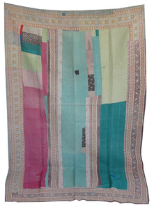Couette Kantha Vintage Twin Size Sari Patchwork Kantha Throw Hand Stitch - Product Image 2