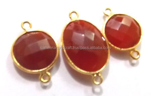 Carnelian Gemstone 18K Gold Plated Sterling Silver Handmade Jewelry Making Oval Shape Single Bail Faceted Bezel Connector Sameer - Product Image 5