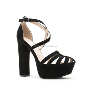 Black women high block heel design women cross strap ladies high heels platform sandals shoes