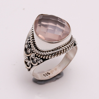 Bague en quartz rose naturel, argent sterling 925, bijoux faits à la main, vente en gros, fabricant de bagues en argent plaqué pour fêtes et occasions.