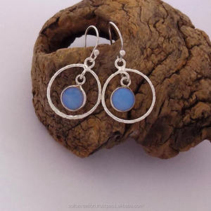 925 <b>Silver</b> Plated Texture <b>Dangle</b> <b>Earrings</b> Designer Artisan Handmade Brass Jewelry Rainbow Moon Stone Trendy Style SOKU#3469 - Product Image 2