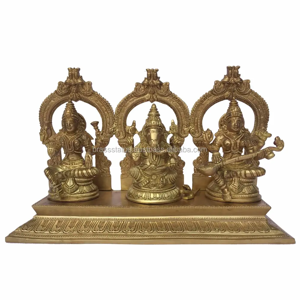 Coppia di Laxmi Ganesha Saraswati Statua In Ottone Religioso