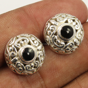 ต่างหูแฟชั่นศิลปะที่มีเสน่ห์ เครื่องประดับเงินแท้ 925 ทำด้วยมือจากอัญมณีหินออนิกซ์สีดำธรรมชาติ - Product Image 1