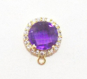 Bisel de circón cúbico de fianza única de Plata de Ley 925, Conector de piedras preciosas de cuarzo amatista chapado en oro para componentes de fabricación de joyas - Product Image 2