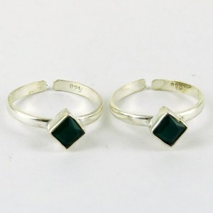 Shri Ashapura Jewels Unique Square Shape Green Onyx 925 Sterling <b>Silver</b> Bezel Setting Gemstone <b>Toe</b> <b>Rings</b> BOHEMIA Style Third - Product Image 4
