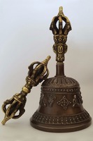 Indien Antique Tibétain Religieux En Laiton Qualité Cloche Main Vajra Dharma Objets Tibétain Bouddhiste Méditation Cloche et Dorje Ensemble