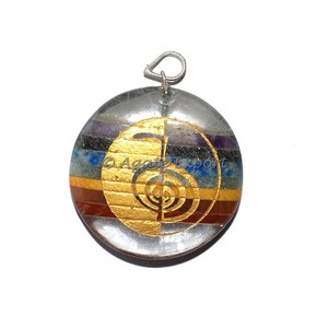 Pendentifs Chakra en Agate Reiki Fantaisie avec Placage en Acier Inoxydable et Or Rose - Product Image 1