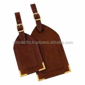 Migliore qualità in pelle marrone tag bagagli con angoli in metallo